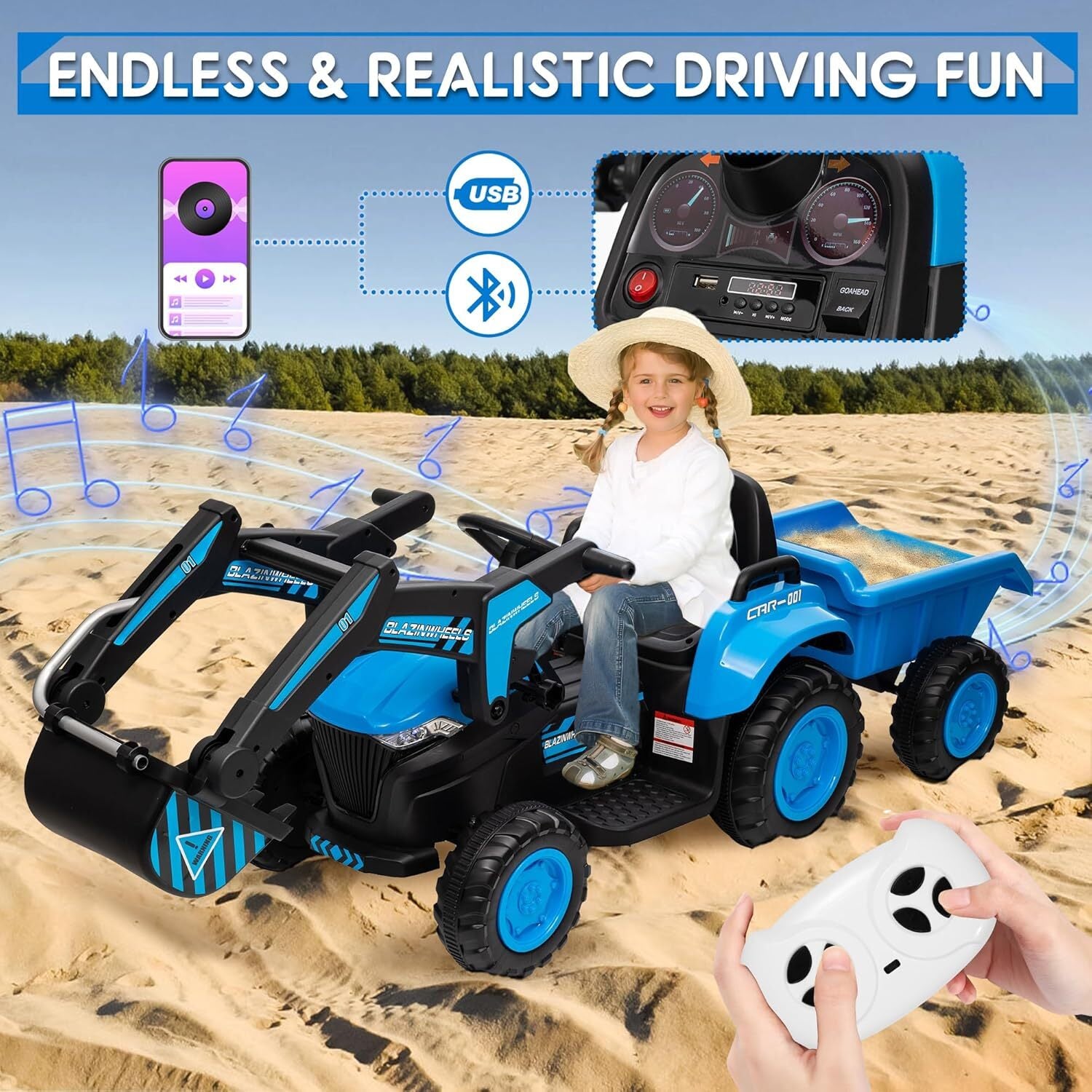 12V 3-in-1 Kids Electric Ride-On Excavator with Detachable Trailer Trend Times 13