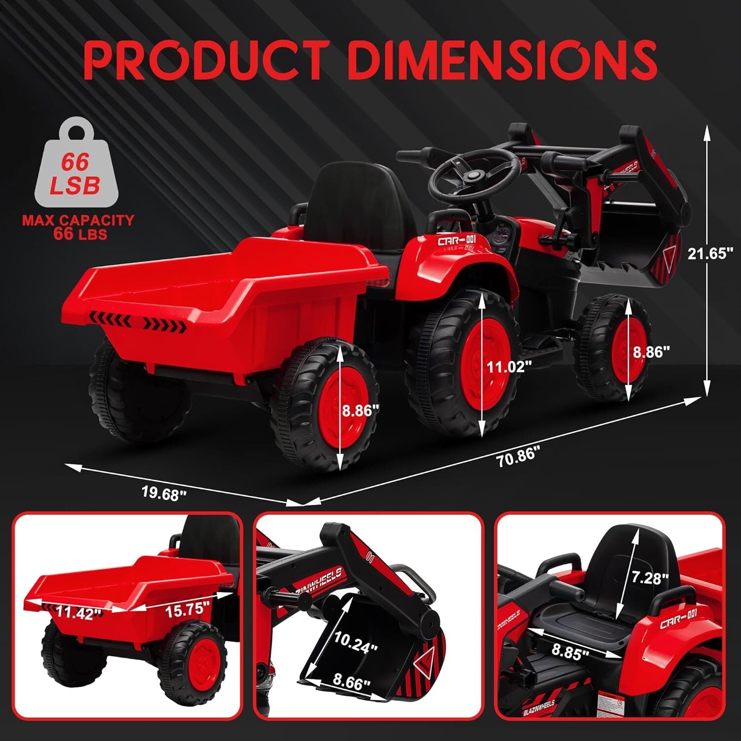 12V 3-in-1 Kids Electric Ride-On Excavator with Detachable Trailer Trend Times 18