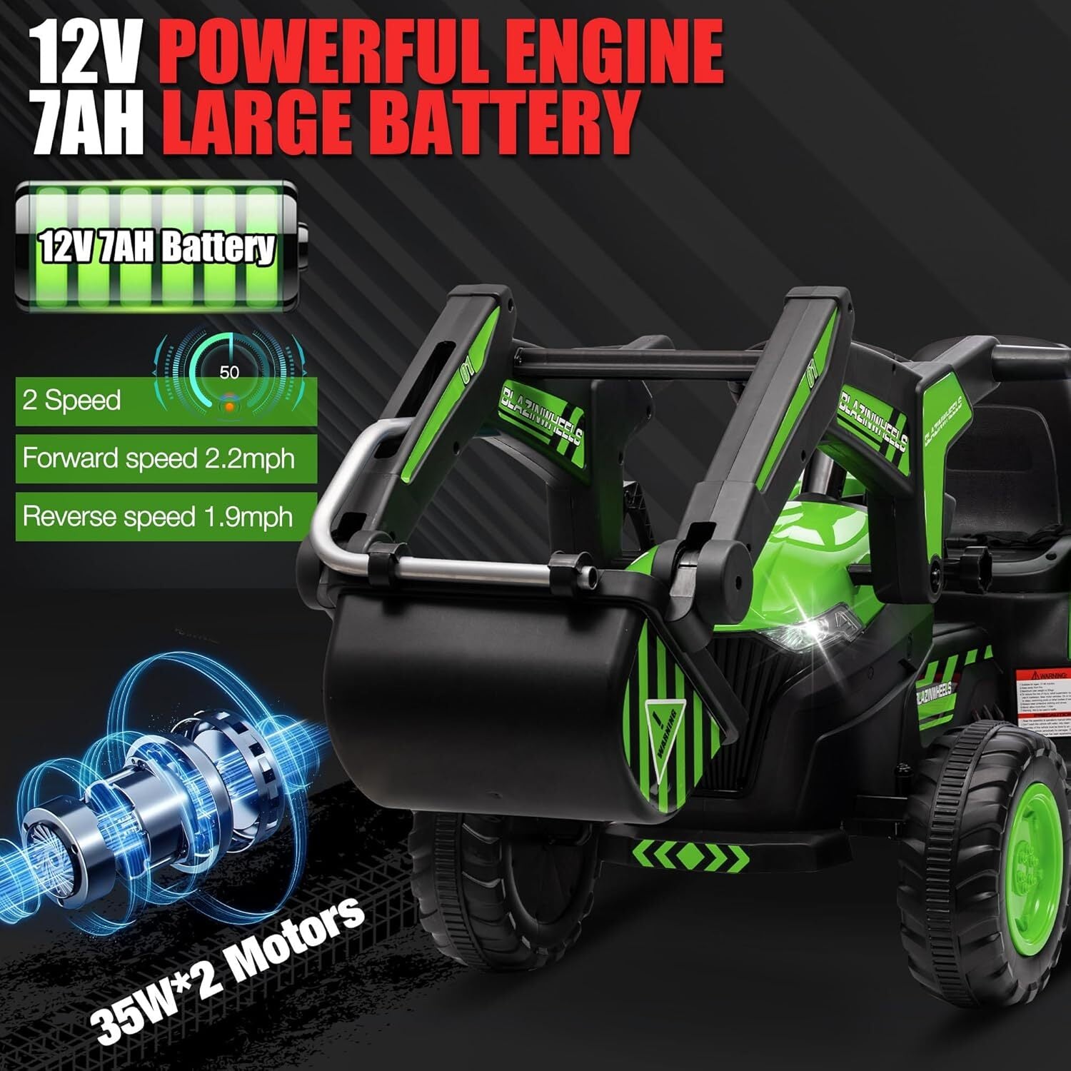 12V 3-in-1 Kids Electric Ride-On Excavator with Detachable Trailer Trend Times 2