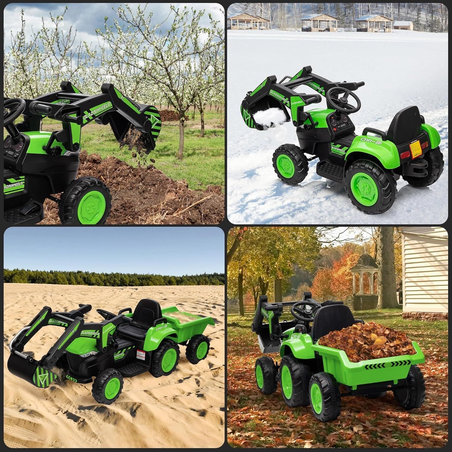 12V 3-in-1 Kids Electric Ride-On Excavator with Detachable Trailer Trend Times 4