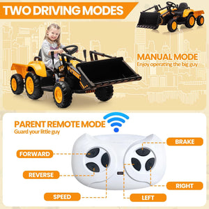 12V 3-in-1 Kids Electric Ride-On Excavator Bulldozer Tractor with Remote and Trailer Trend Times 11
