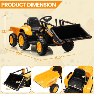 12V 3-in-1 Kids Electric Ride-On Excavator Bulldozer Tractor with Remote and Trailer Trend Times 13