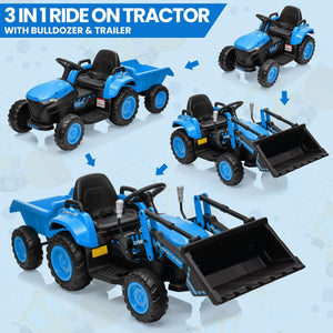12V 3-in-1 Kids Electric Ride-On Excavator Bulldozer Tractor with Remote and Trailer Trend Times 16