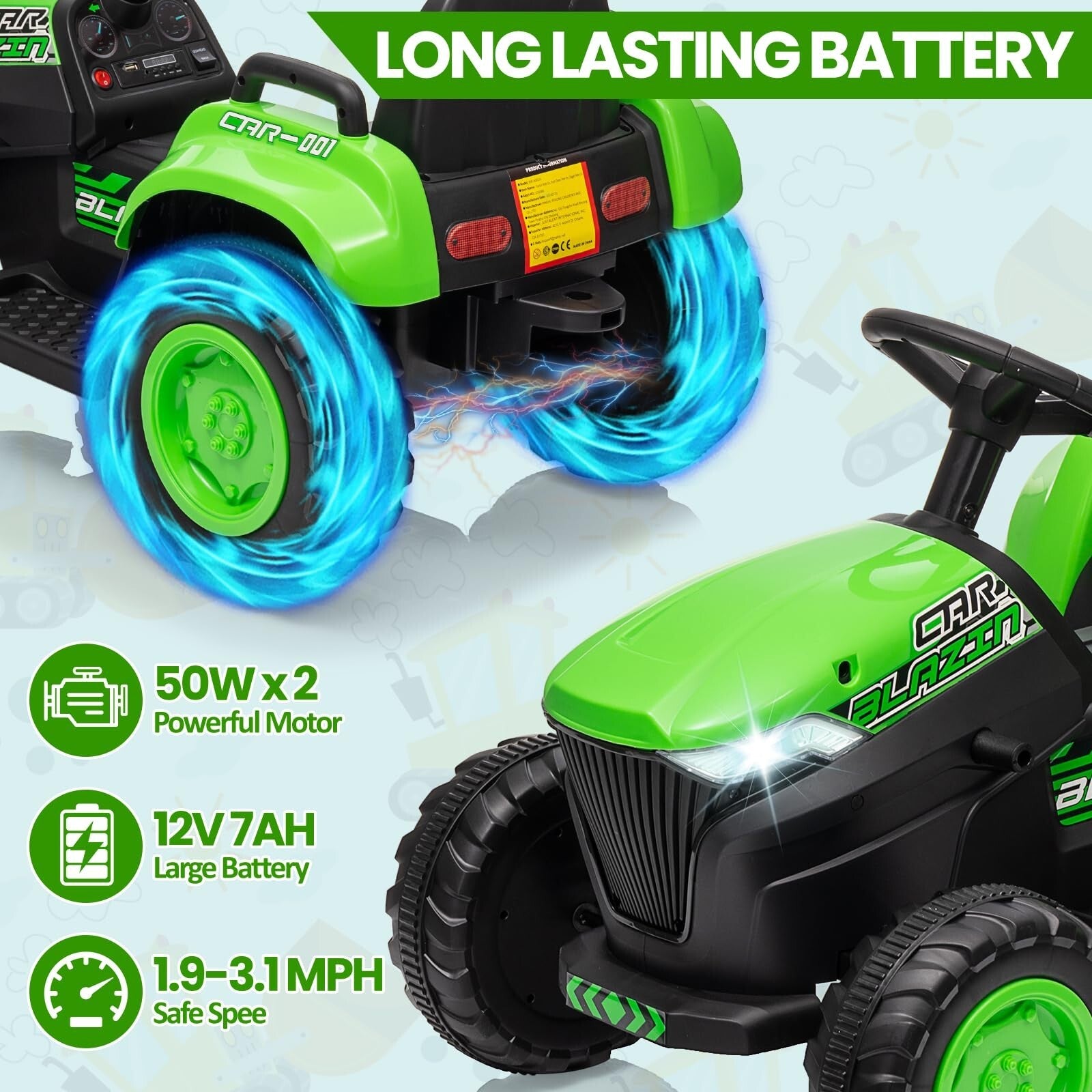 12V 3-in-1 Kids Electric Ride-On Excavator Bulldozer Tractor with Remote and Trailer Trend Times 2