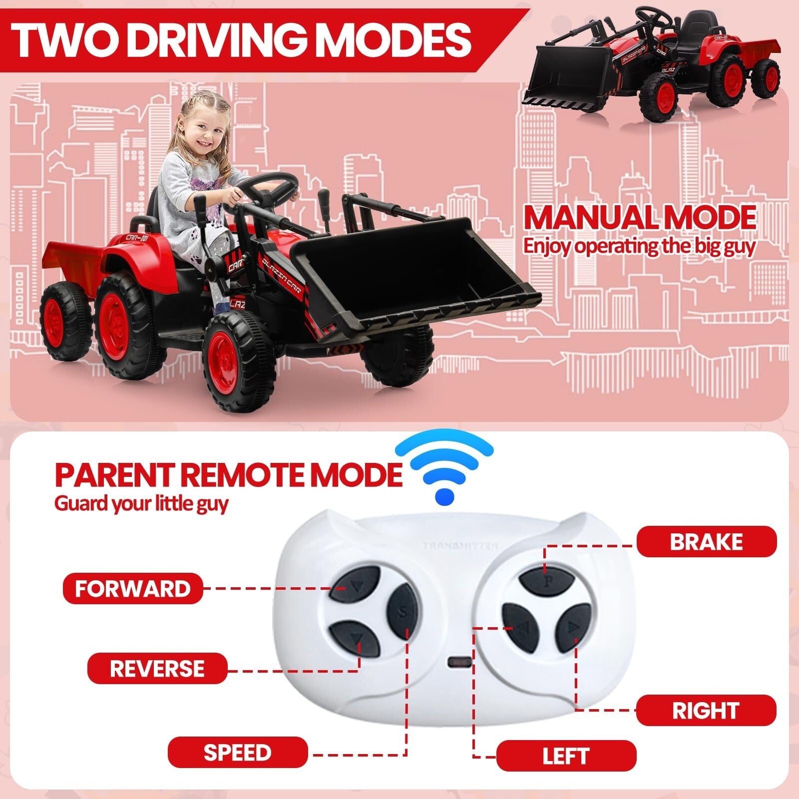 12V 3-in-1 Kids Electric Ride-On Excavator Bulldozer Tractor with Remote and Trailer Trend Times 25