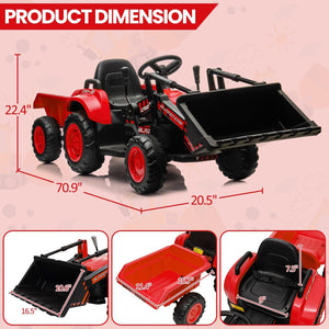 12V 3-in-1 Kids Electric Ride-On Excavator Bulldozer Tractor with Remote and Trailer Trend Times 26