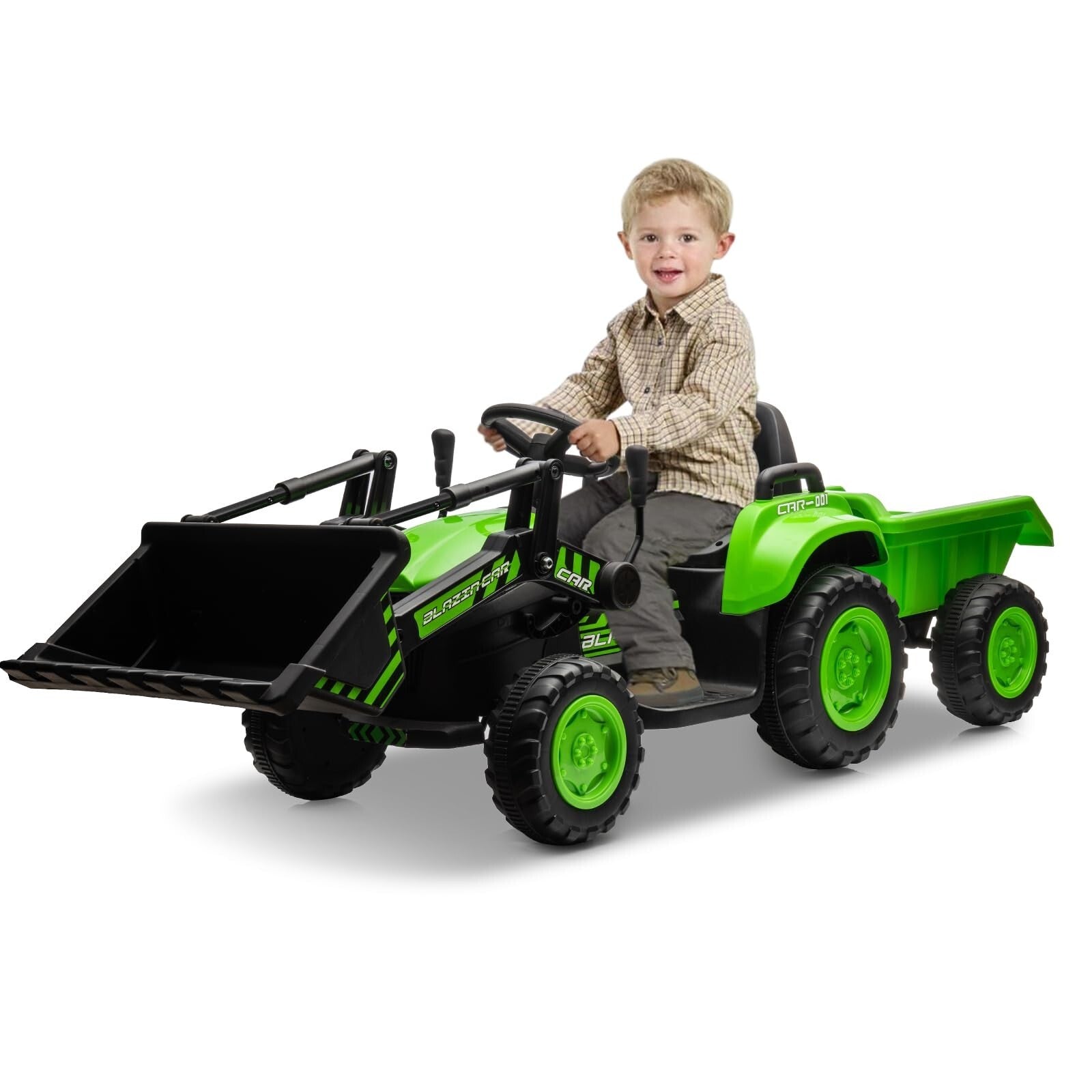 12V 3-in-1 Kids Electric Ride-On Excavator Bulldozer Tractor with Remote and Trailer Trend Times 7