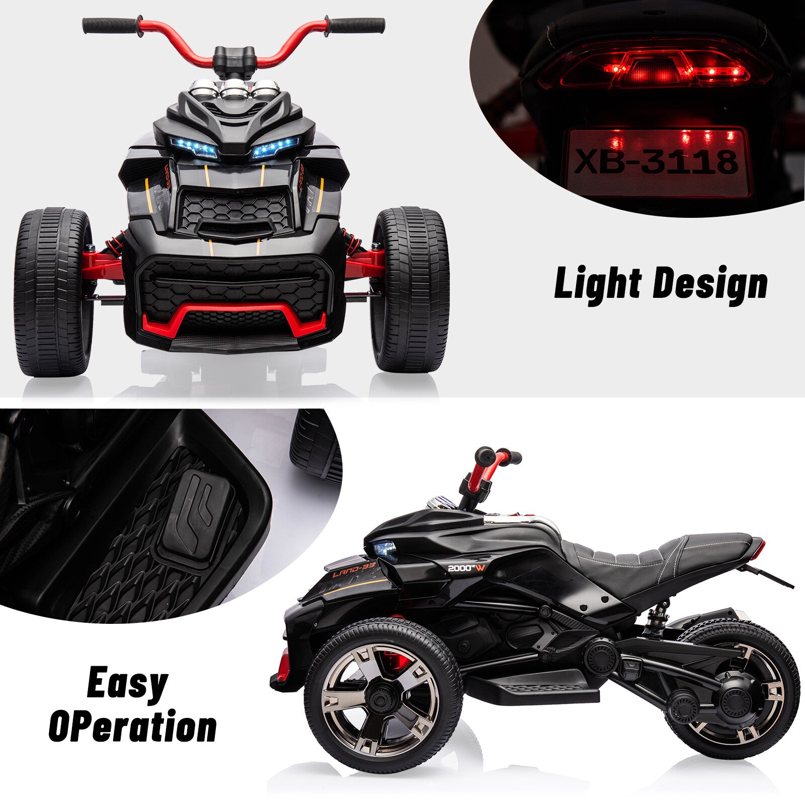 12V 3-Wheeler Ride-On Electric ATV Motorcycle Battery-Powered Vehicle Trend Times 12