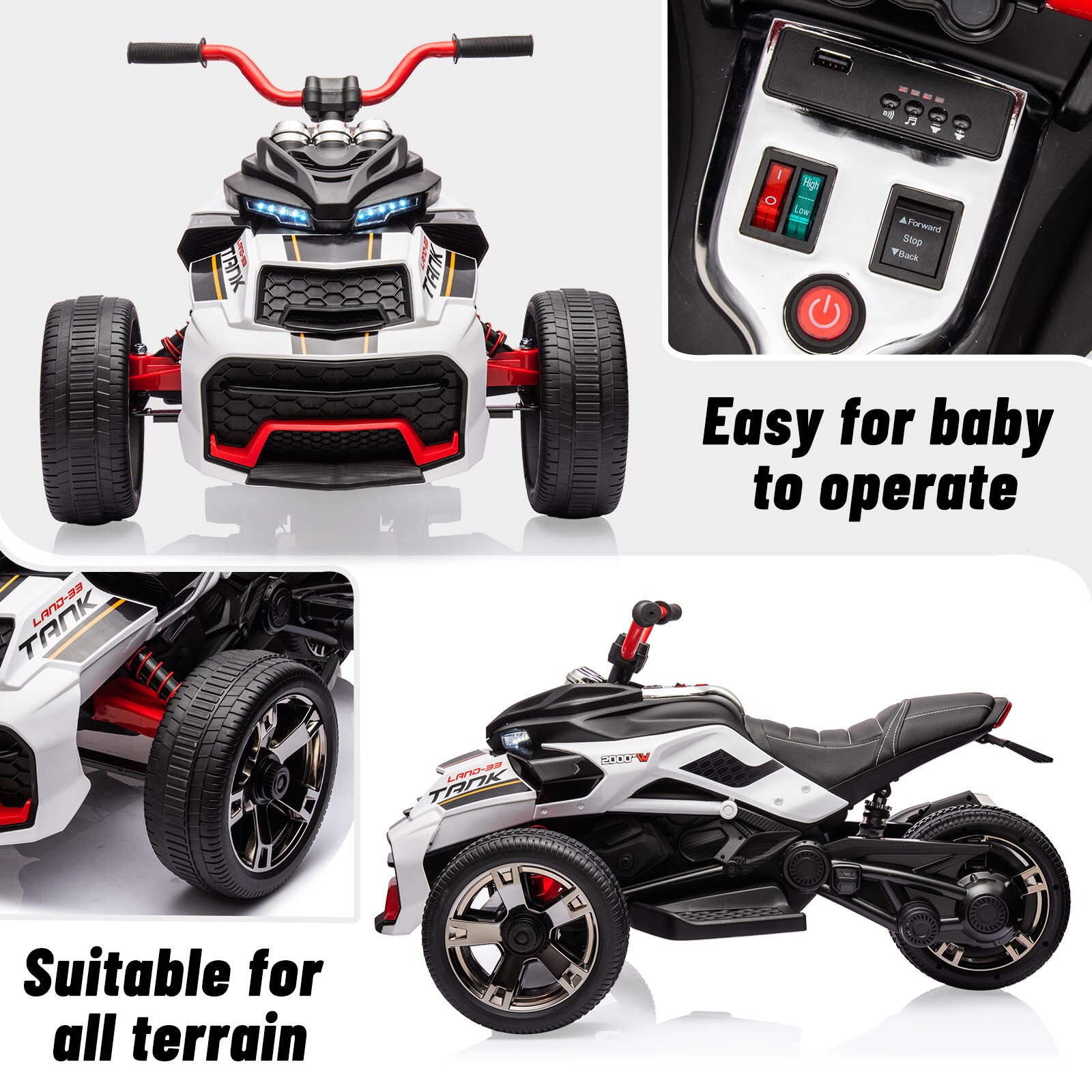 12V 3-Wheeler Ride-On Electric ATV Motorcycle Battery-Powered Vehicle Trend Times 16