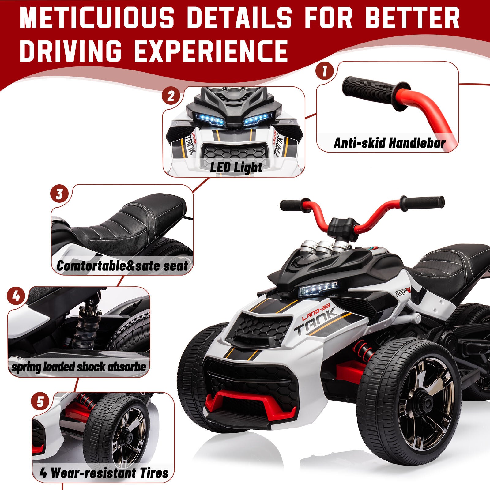 12V 3-Wheeler Ride-On Electric ATV Motorcycle Battery-Powered Vehicle Trend Times 17