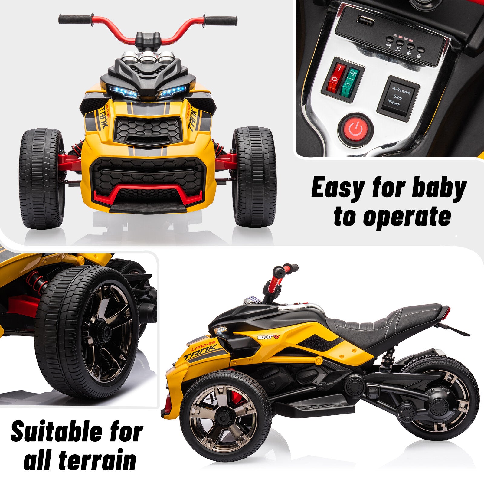 12V 3-Wheeler Ride-On Electric ATV Motorcycle Battery-Powered Vehicle Trend Times 2