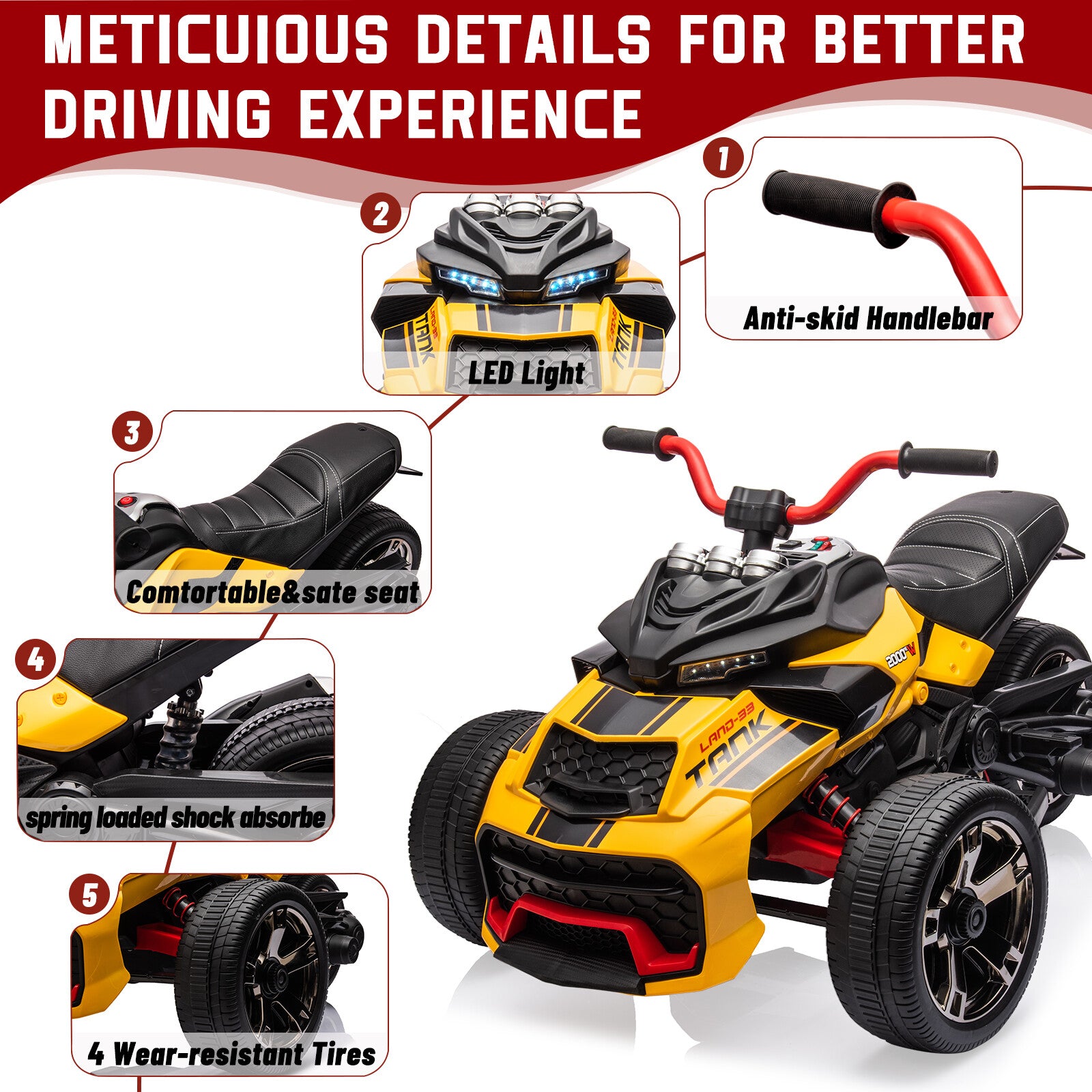 12V 3-Wheeler Ride-On Electric ATV Motorcycle Battery-Powered Vehicle Trend Times 6