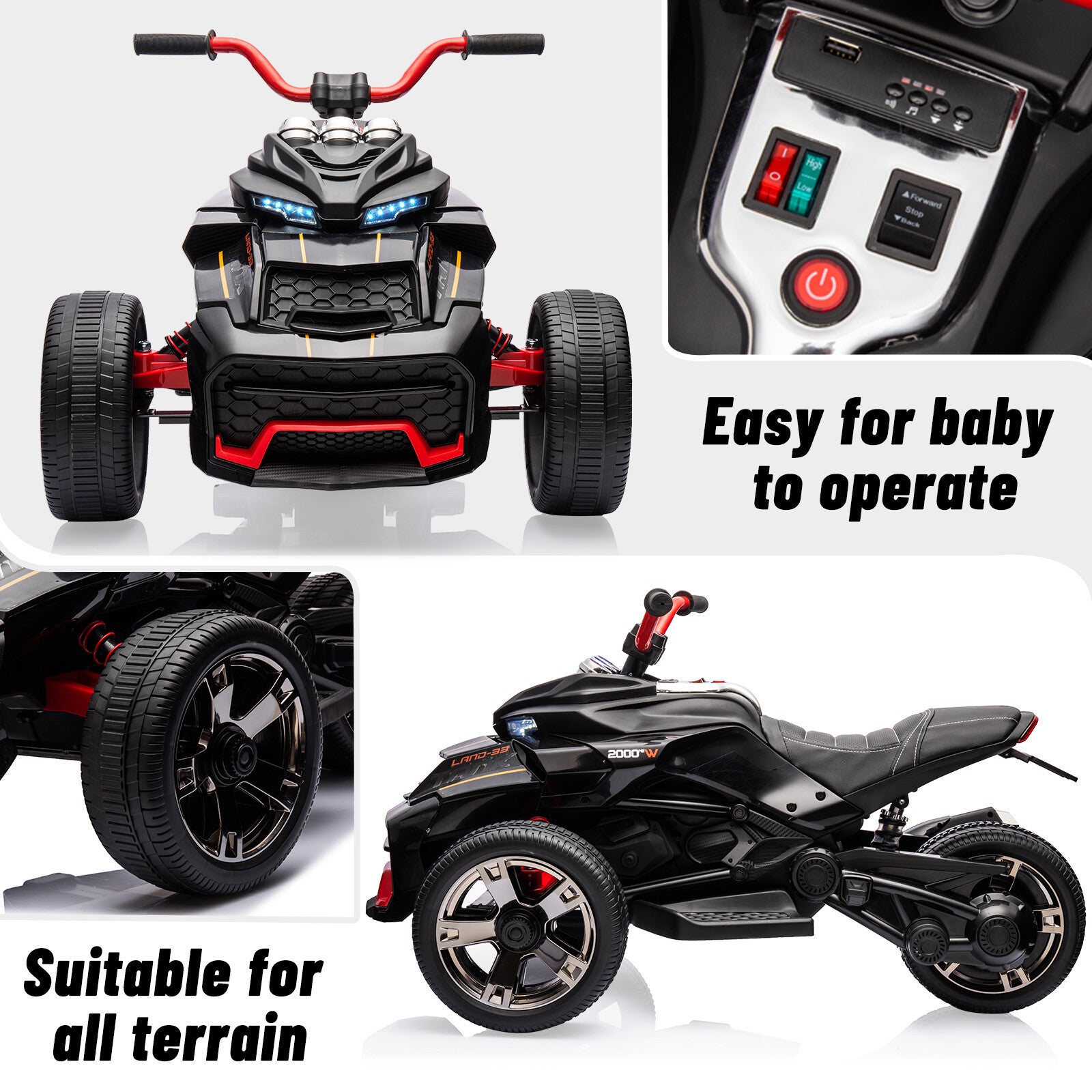 12V 3-Wheeler Ride-On Electric ATV Motorcycle Battery-Powered Vehicle Trend Times 9
