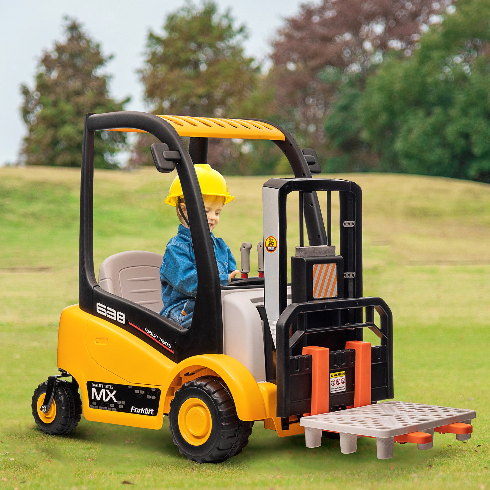12V Kids Ride-On Forklift Car with 360° Rotation, Liftable Fork, and Protective Tent Trend Times 1