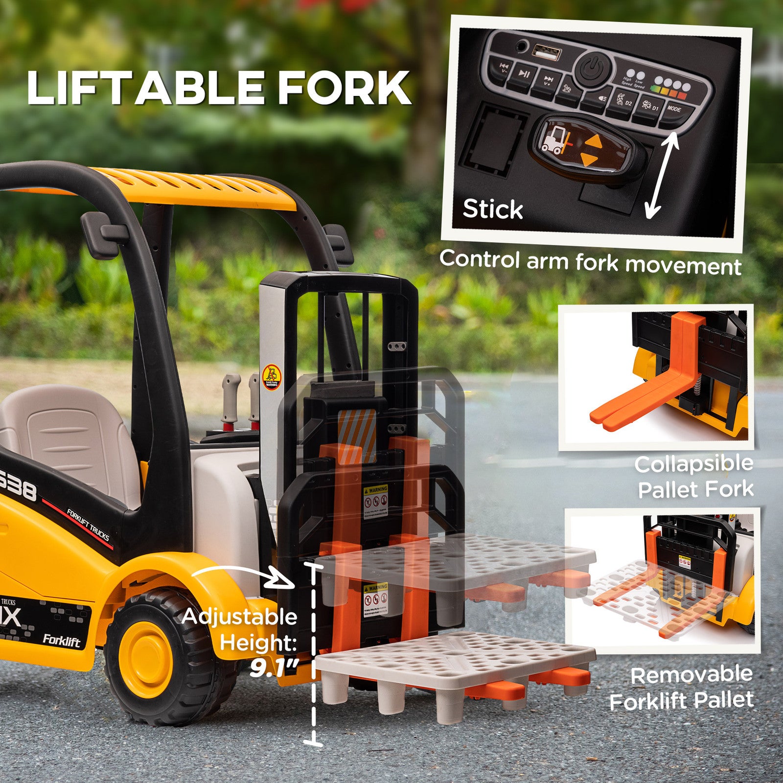 12V Kids Ride-On Forklift Car with 360° Rotation and Liftable Fork Trend Times 4