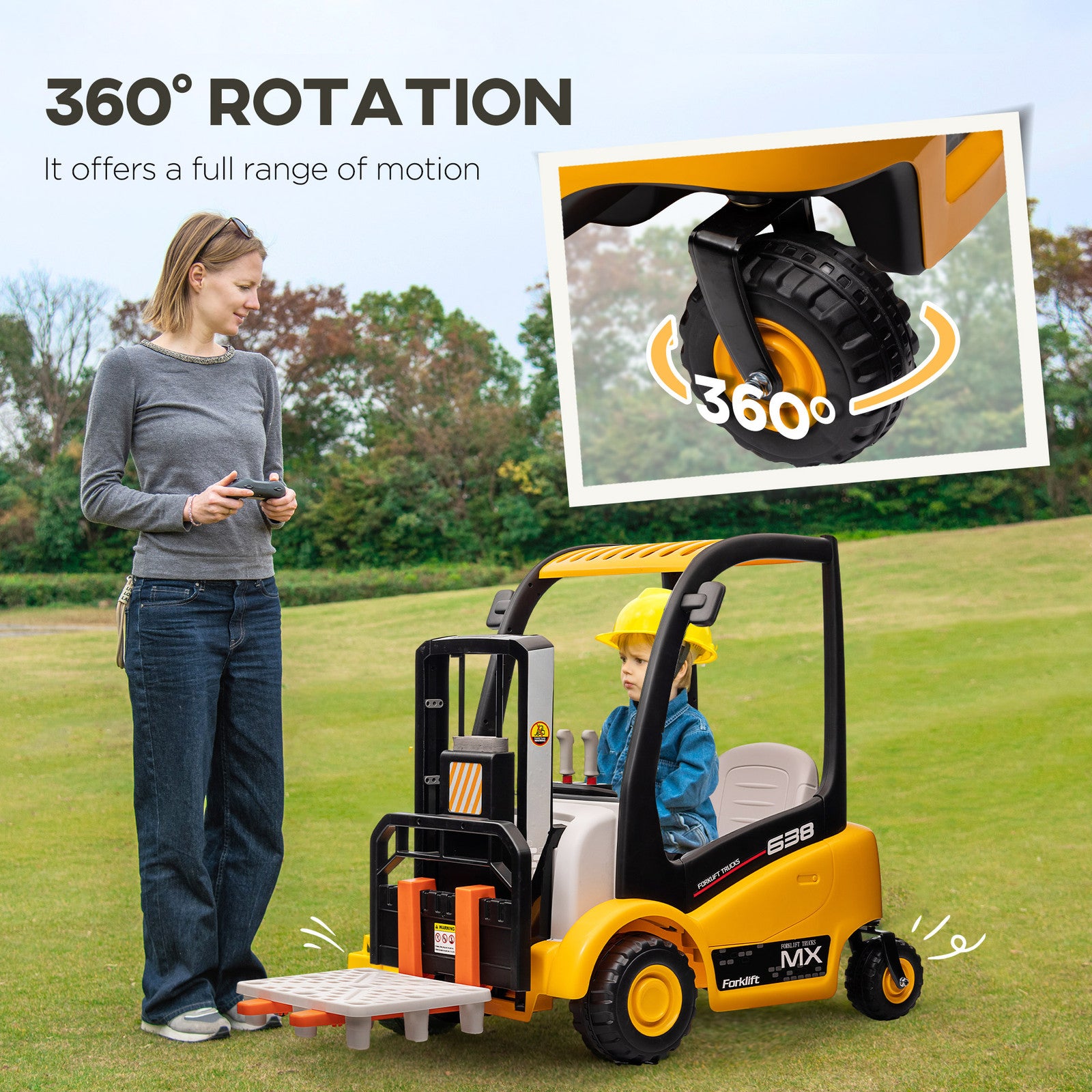 12V Kids Ride-On Forklift Car with 360° Rotation and Liftable Fork Trend Times 5