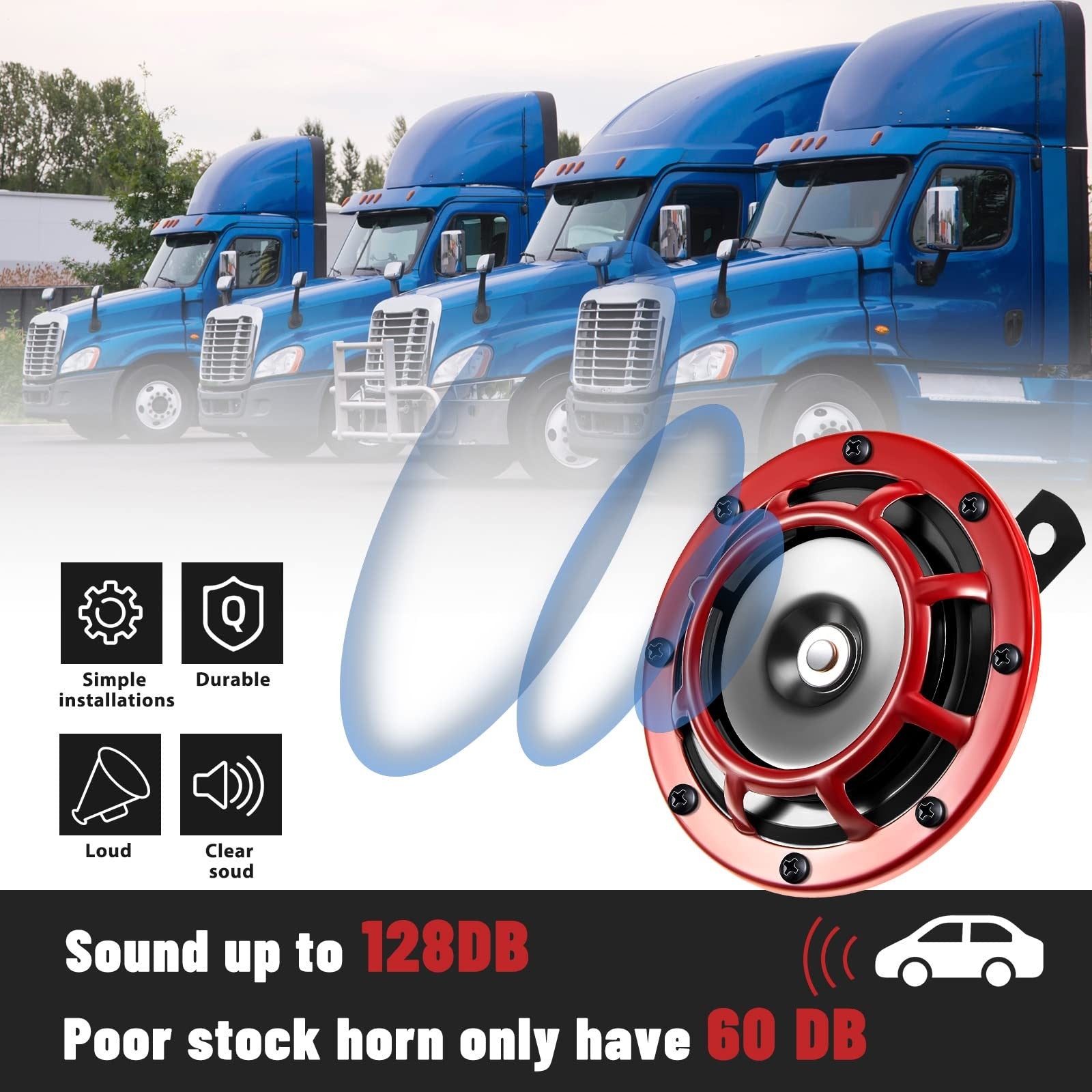 12V 4-Pack Loud Electric Car Horn 128dB for Vehicle, Boat, RV, and Bike Trend Times 4