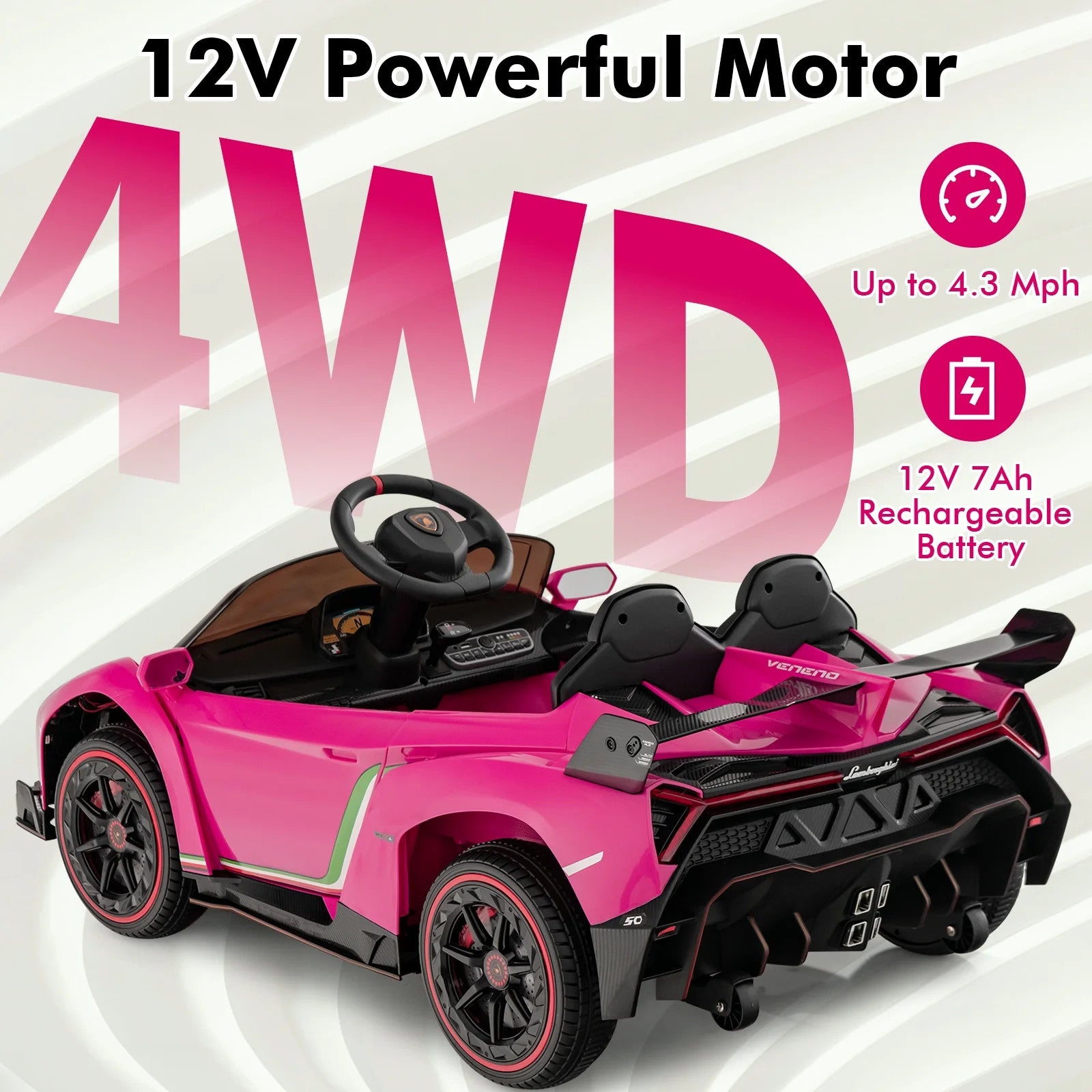 12V 4WD Kids Ride-On Car Licensed Lamborghini Veneno with Hydraulic Doors and Remote Control Trend Times 7