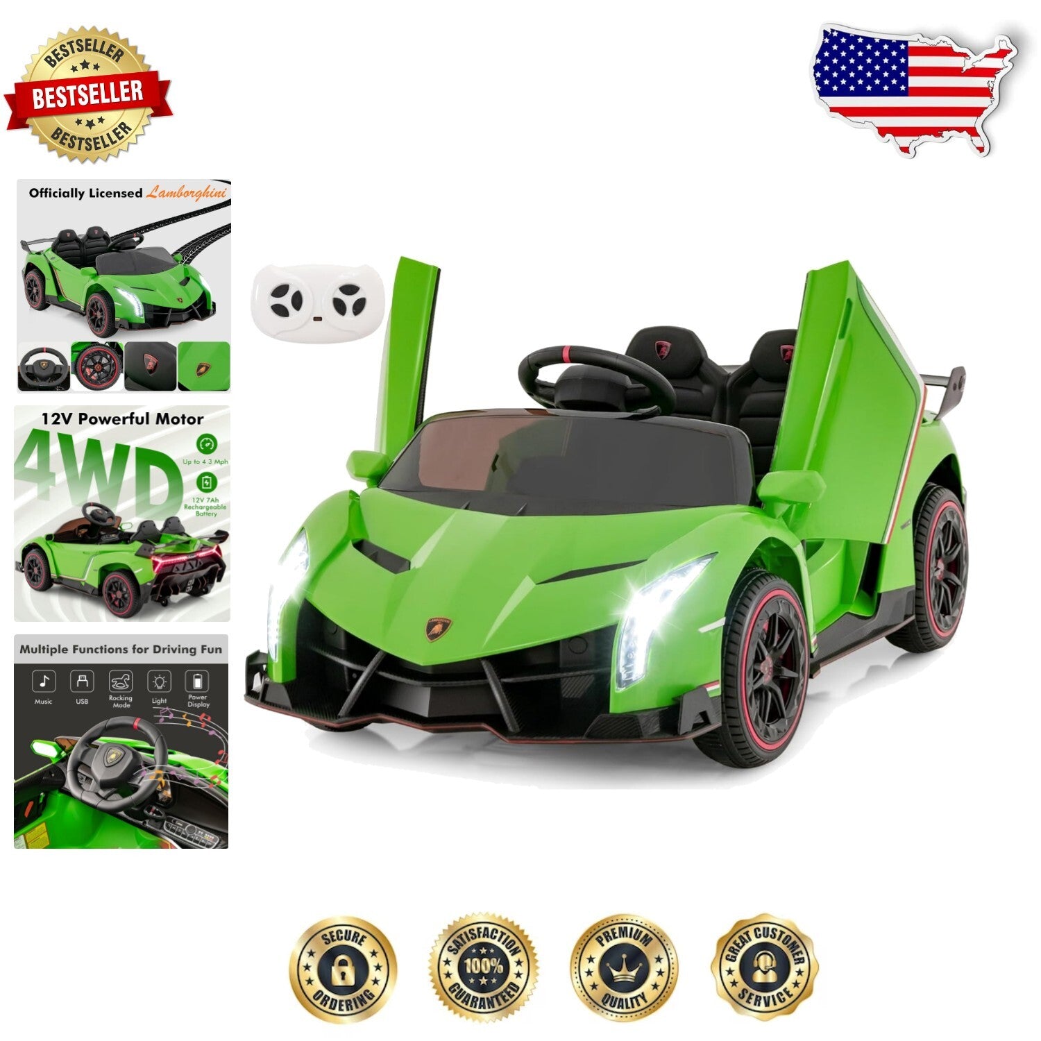 12V 4WD Kids Ride-On Car with Safety Features and Built-In Music Lamborghini Style Trend Times Variant 0