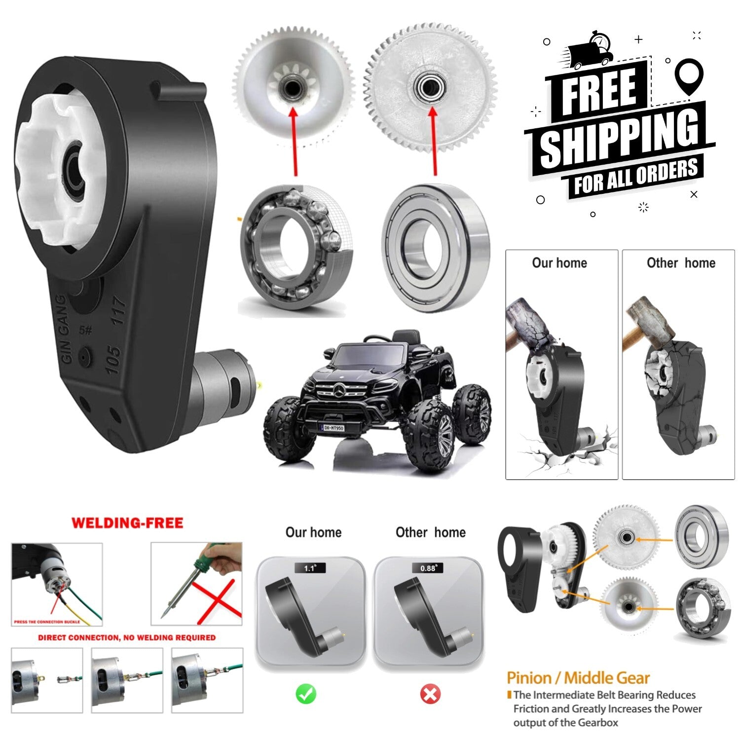 12V 550 High-Speed 40000RPM Motor Gearbox Upgrade for Kids' Power Wheels Trend Times 0