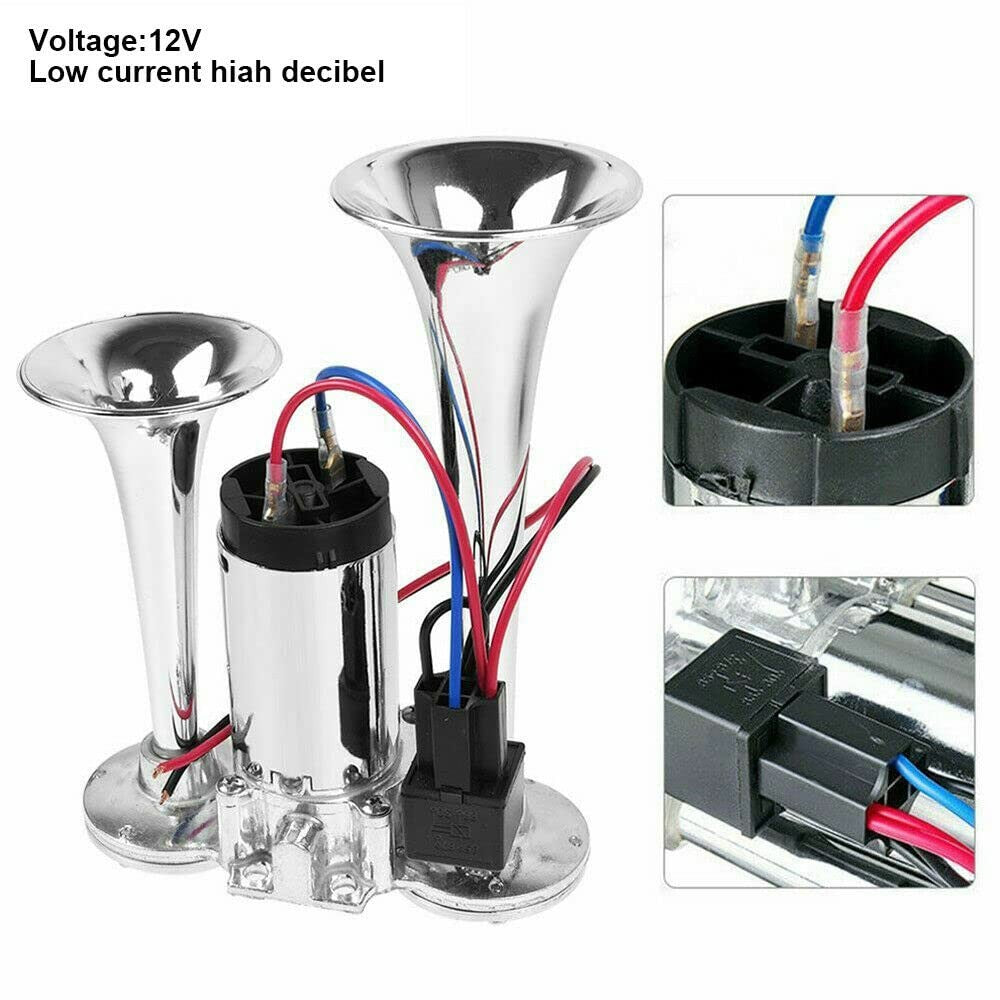 12V 600DB Super Loud Dual Trumpet Electric Air Horn Kit for Trucks Trend Times 1