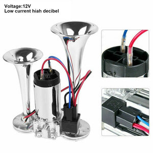 12V 600DB Super Loud Dual Trumpet Electric Air Horn Kit for Trucks Trend Times 1