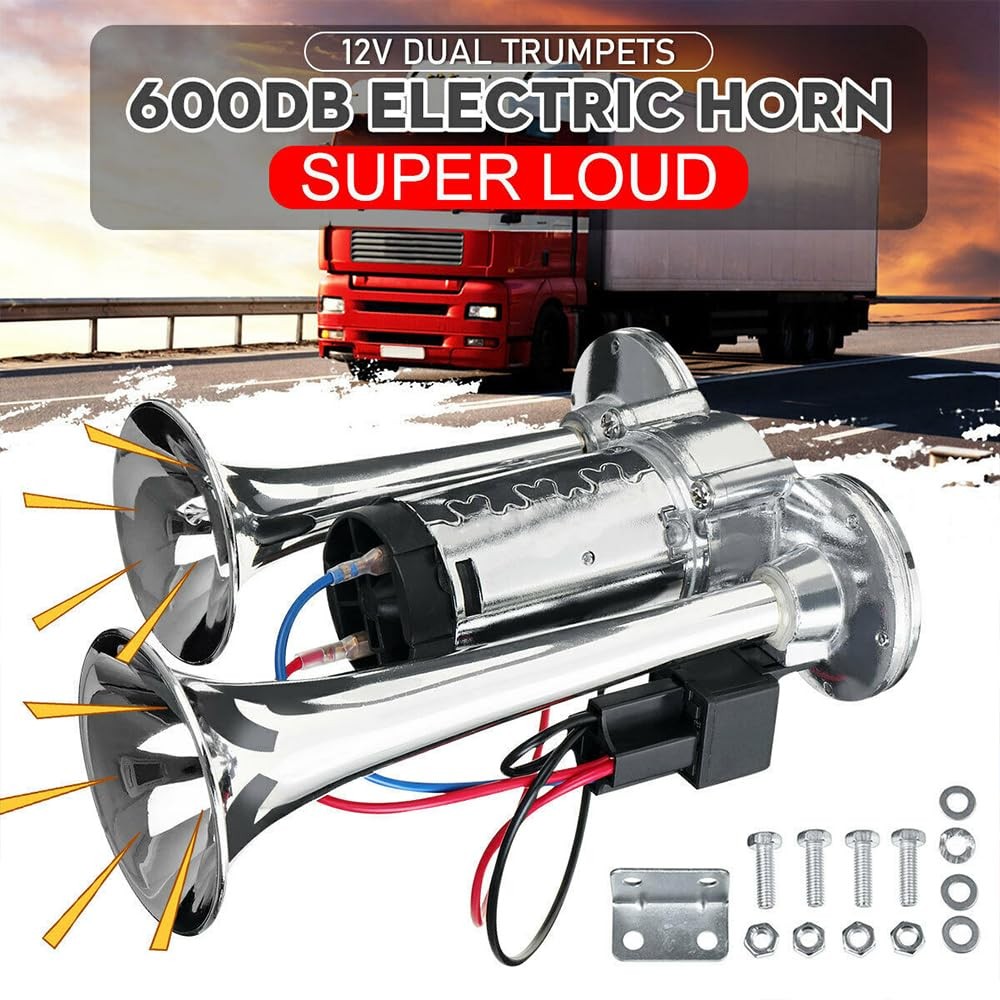 12V 600DB Super Loud Dual Trumpet Electric Air Horn Kit for Trucks Trend Times 6