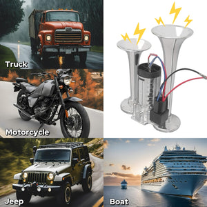 12V 600DB Silver Dual Electric Air Horn Kit for Cars and Trucks with Compressor Trend Times 3