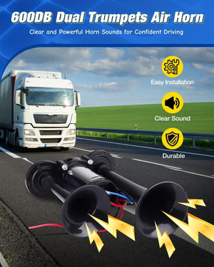 12V 600DB Super Loud Dual Electric Air Horns for Car and Truck Trend Times 1