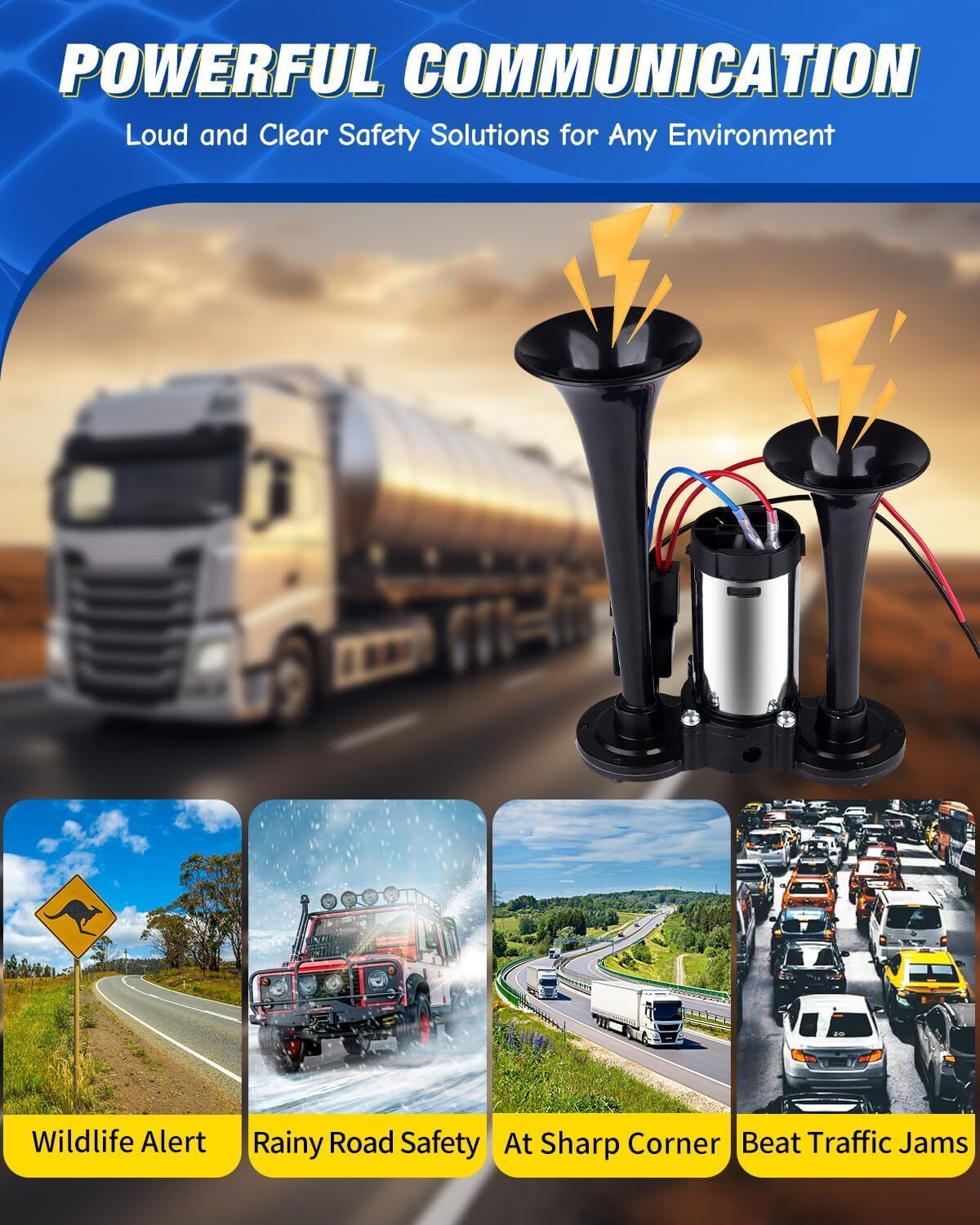 12V 600DB Super Loud Dual Electric Air Horns for Car and Truck Trend Times 4