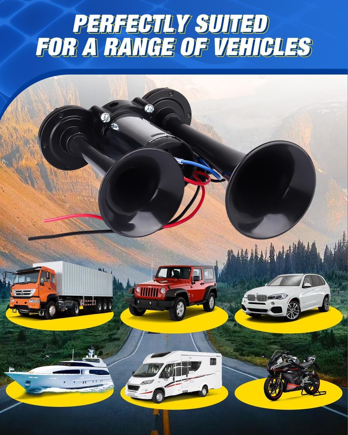 12V 600DB Super Loud Dual Electric Air Horns for Car and Truck Trend Times 5