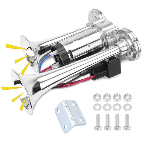 12V 600DB Upgraded Dual Trumpet Air Horn Kit Super Loud Electric Train Horn