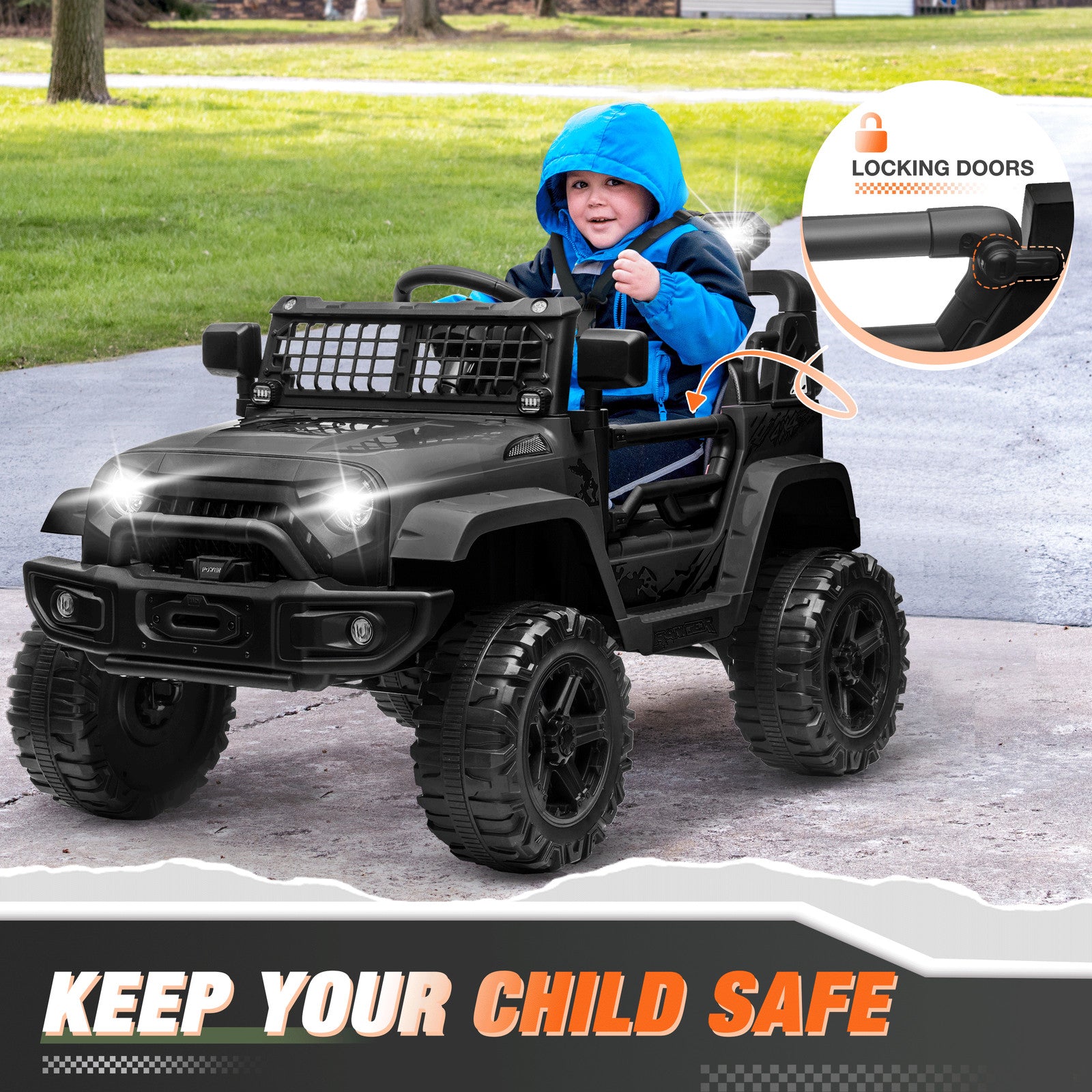 12V Kids Ride-On Truck Car with Parent Remote Control and 7-Hour Battery Life, Blue Trend Times 1