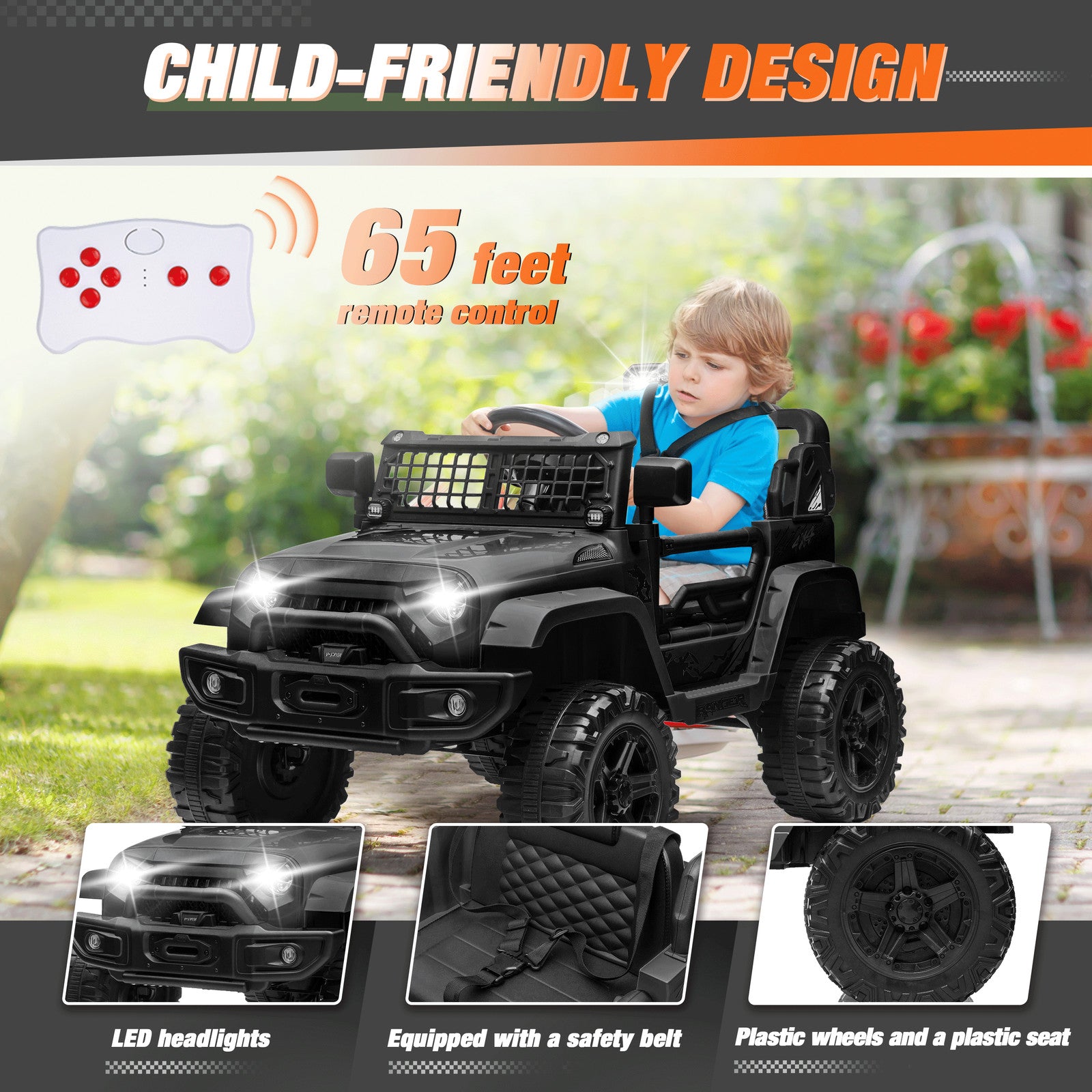 12V Kids Ride-On Truck Car with Parent Remote Control and 7-Hour Battery Life, Blue Trend Times 4
