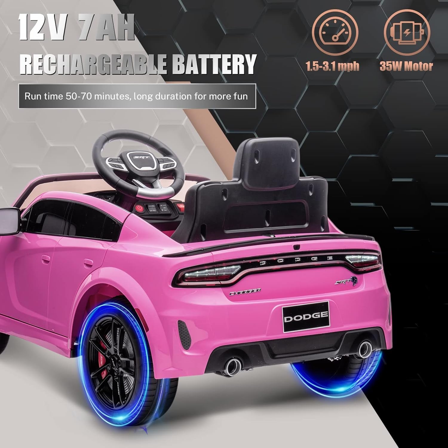 12V 7Ah Kids Electric Ride-On Car Licensed Dodge Charger SRT Hellcat with Battery Trend Times 2