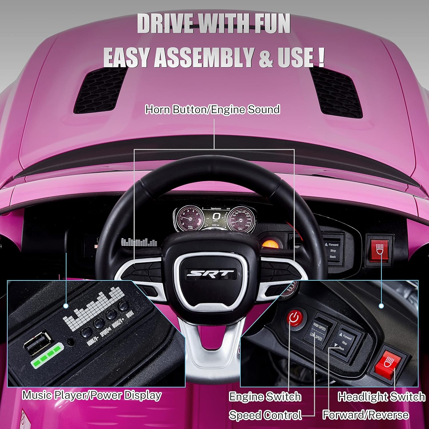 12V 7Ah Kids Electric Ride-On Car Licensed Dodge Charger SRT Hellcat with Battery Trend Times 3