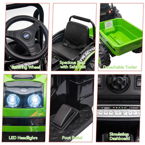 12V 7AH Kids Ride-On Tractor with Trailer, Remote Control, LED Lights, Music, and Suspension Trend Times 15