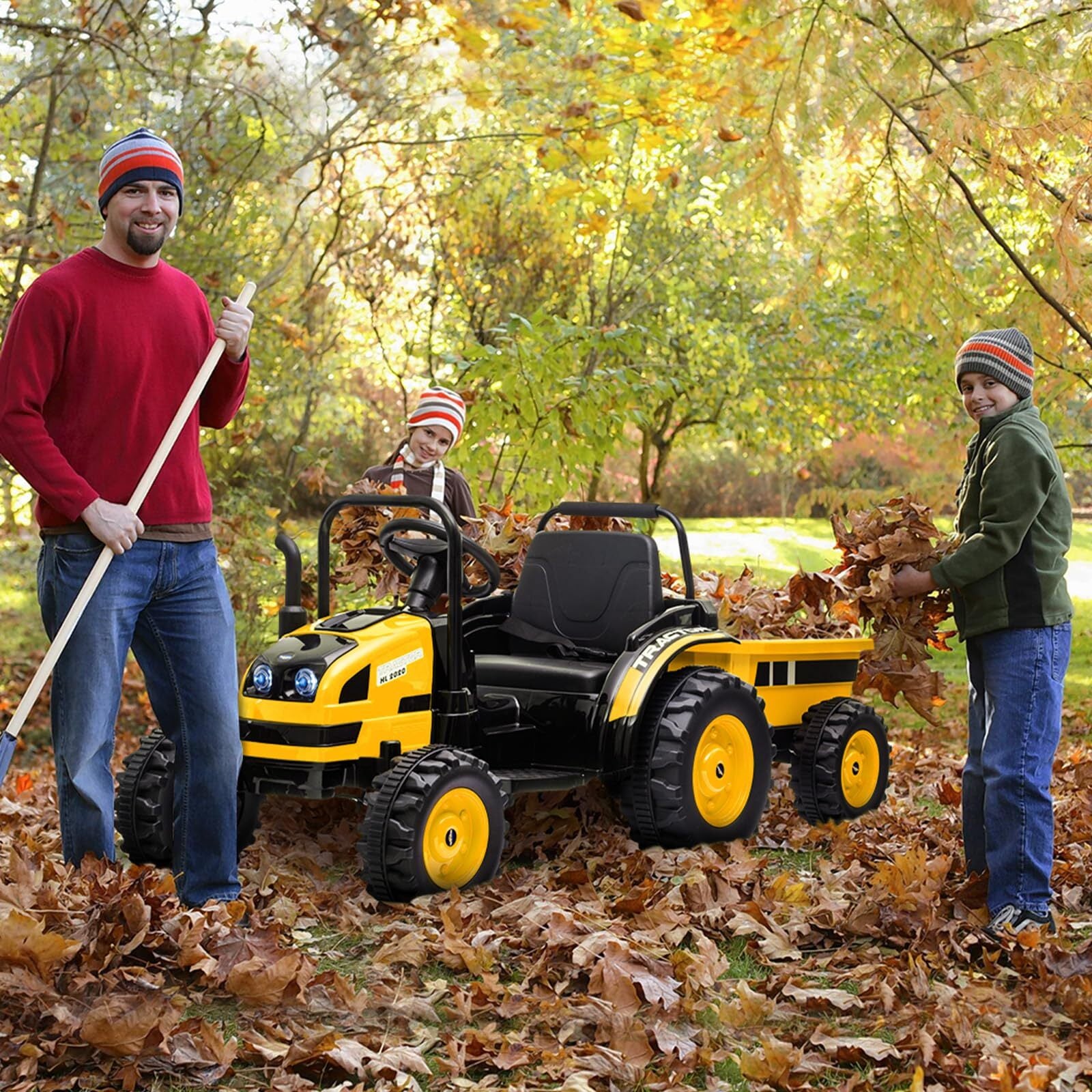 12V 7AH Kids Ride-On Tractor with Trailer, Remote Control, LED Lights, Music, and Suspension Trend Times 4