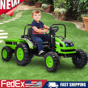 12V 7AH Kids Ride-On Tractor with Trailer, Remote Control, LED Lights, Music, and Suspension Trend Times 7