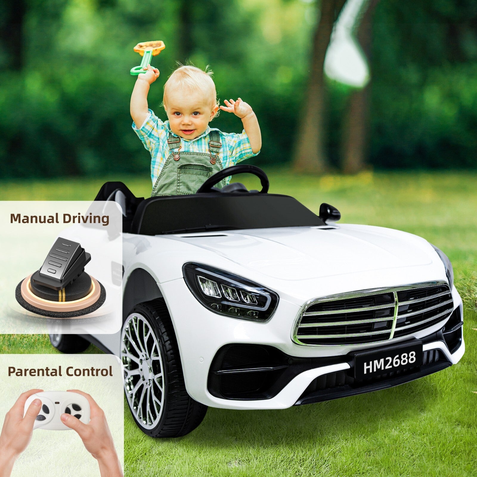 12V 7AH Ride-On 2-Seater Power Wheels Car with Remote, Bluetooth, LED Lights, and MP3 Player Trend Times 2