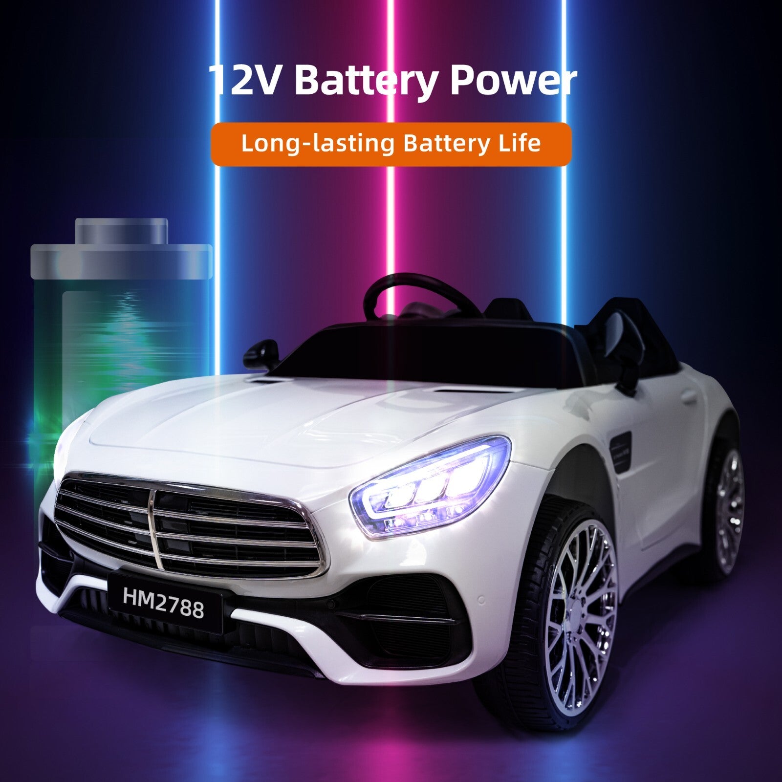 12V 7AH Ride-On 2-Seater Power Wheels Car with Remote, Bluetooth, LED Lights, and MP3 Player Trend Times 6