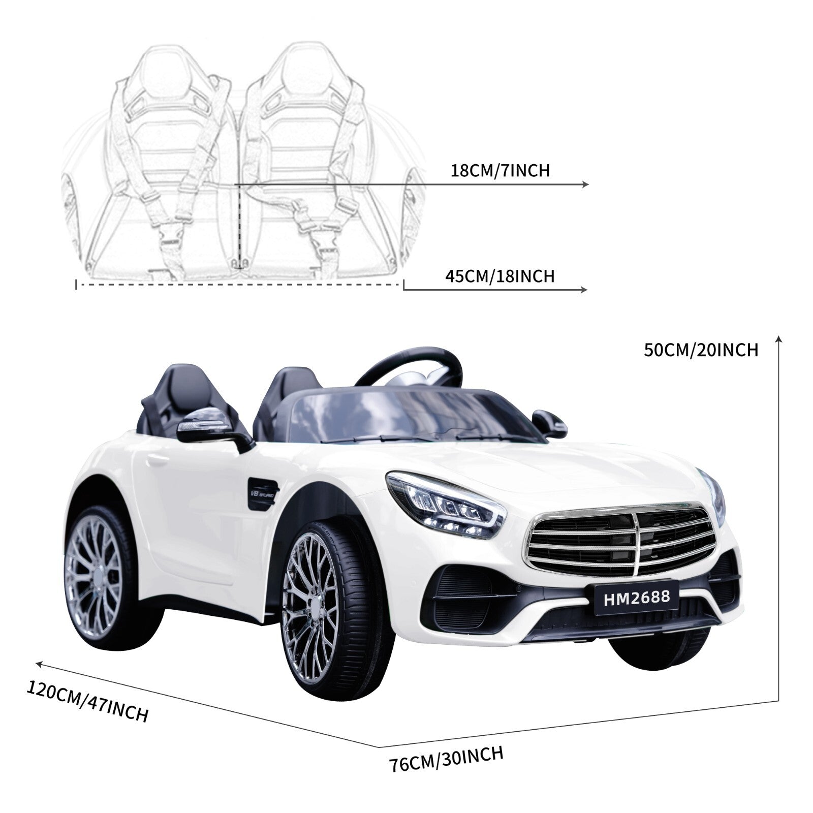 12V 7AH Ride-On 2-Seater Power Wheels Car with Remote, Bluetooth, LED Lights, and MP3 Player Trend Times 8