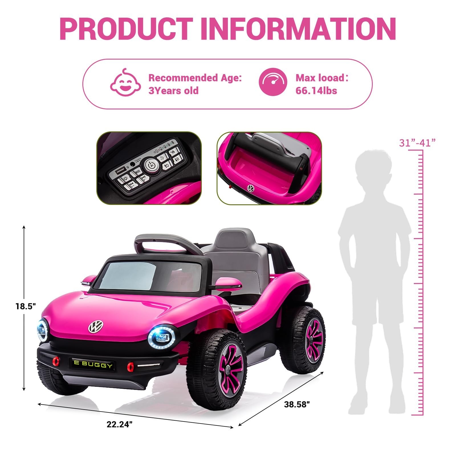 12V 7AH Toddler Electric Ride-On Car with Remote Control, Lights, USB, Horn, and Music Trend Times 12