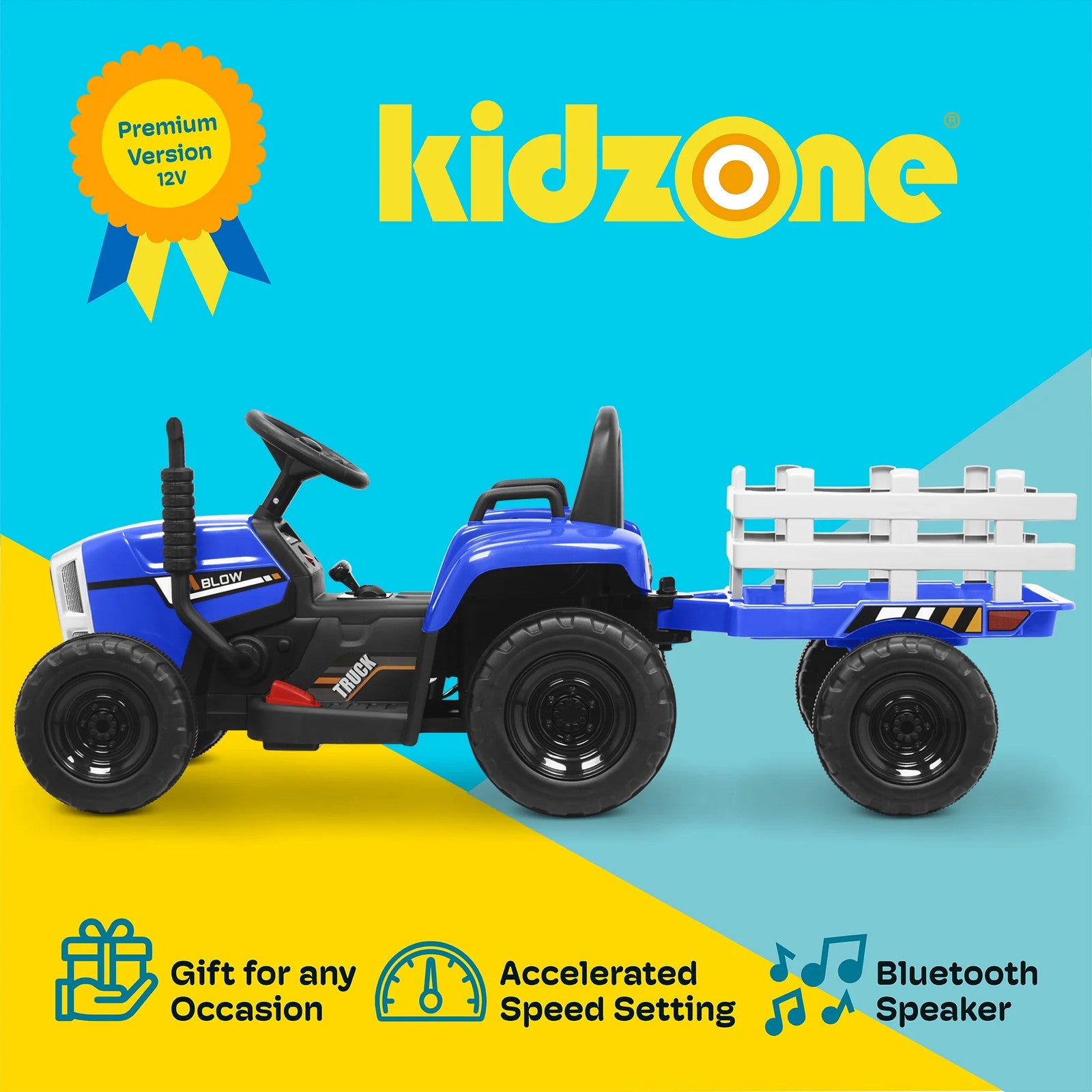 12V Battery-Powered Electric Tractor with 7AH Battery, Treaded Tires and Trailer for Toddlers Trend Times 1