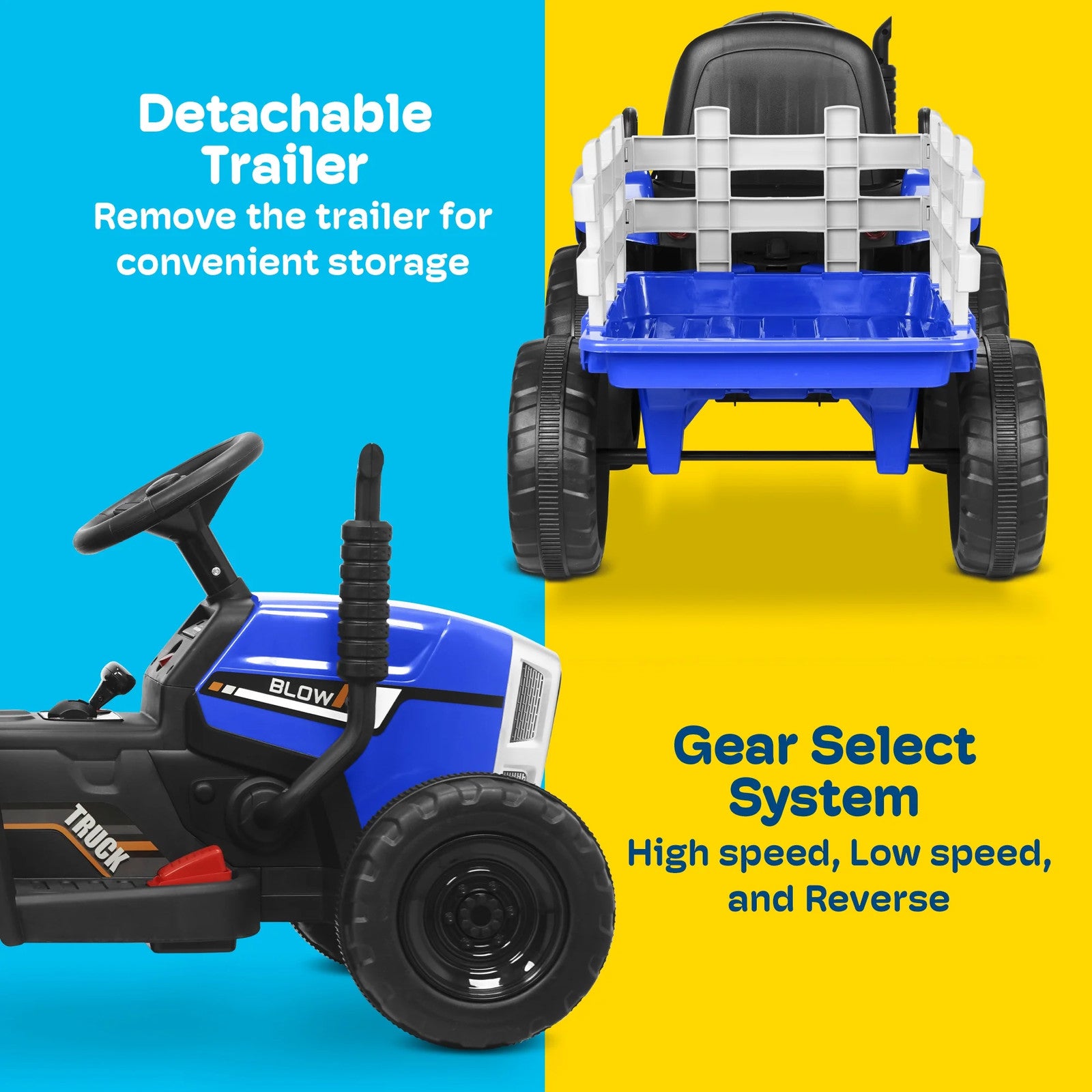12V Battery-Powered Electric Tractor with 7AH Battery, Treaded Tires and Trailer for Toddlers Trend Times 3