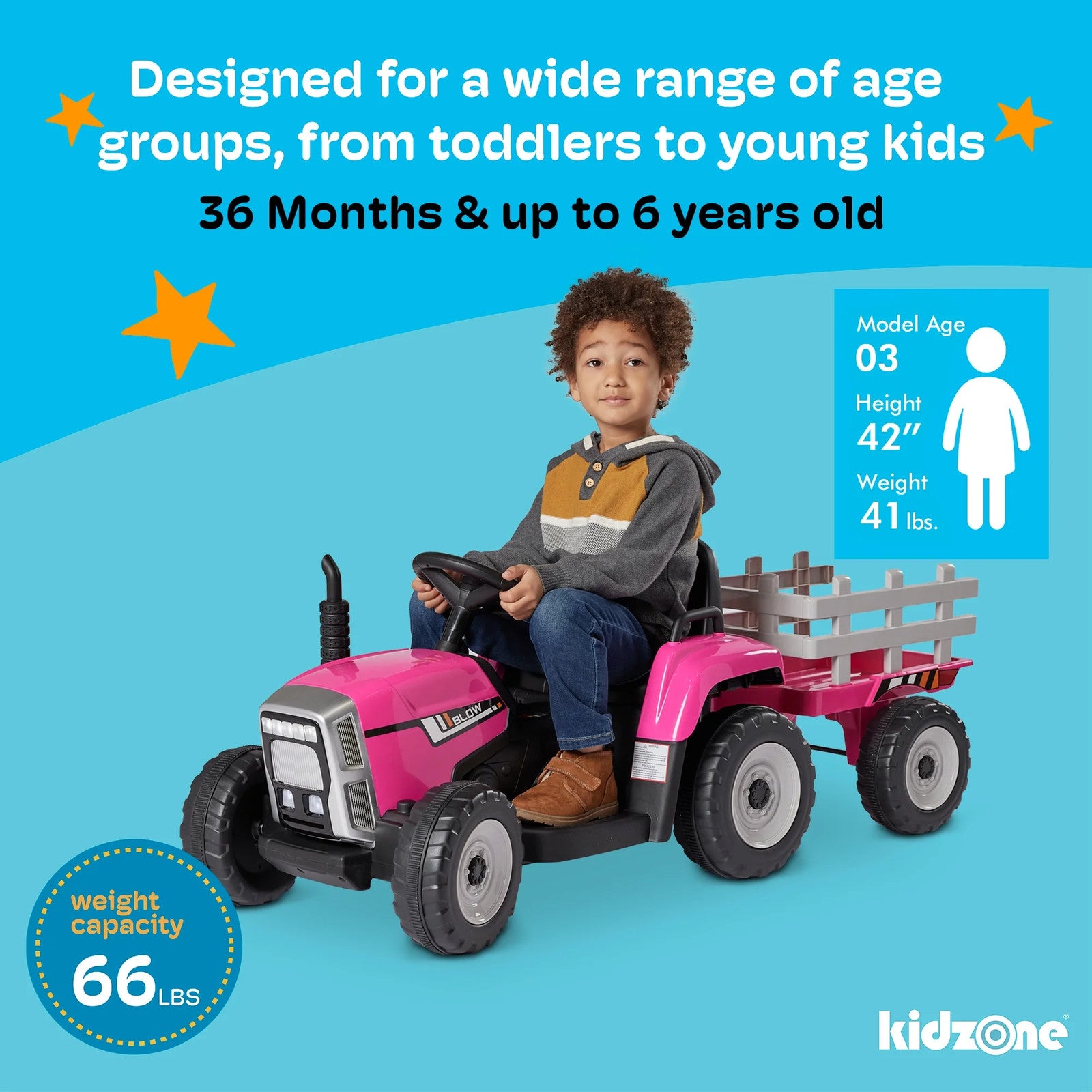 12V Battery-Powered Electric Tractor with 7AH Battery, Treaded Tires and Trailer for Toddlers Trend Times 4