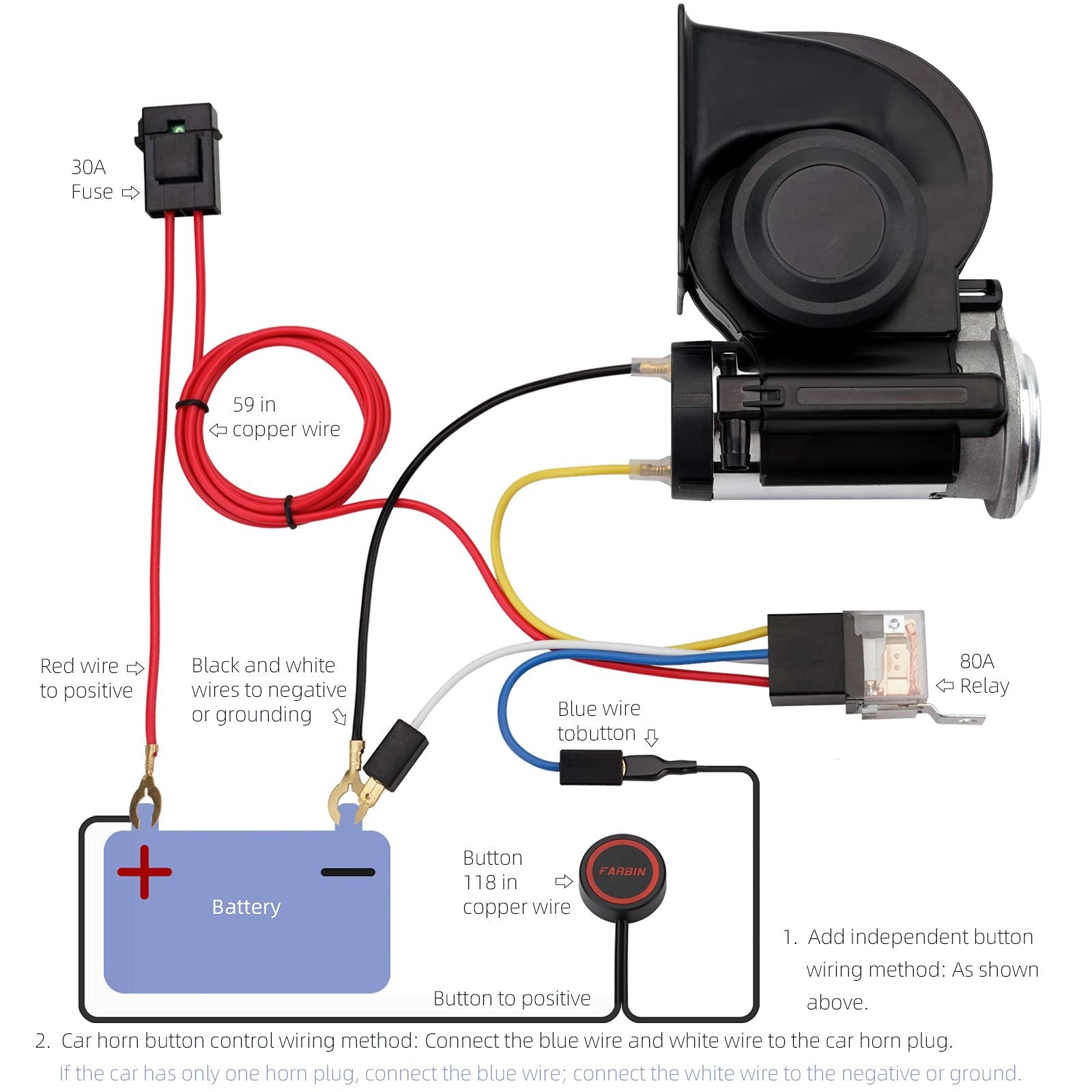 12V High-Pitched Air Horn with Wired Button for Trucks and Cars Trend Times 6