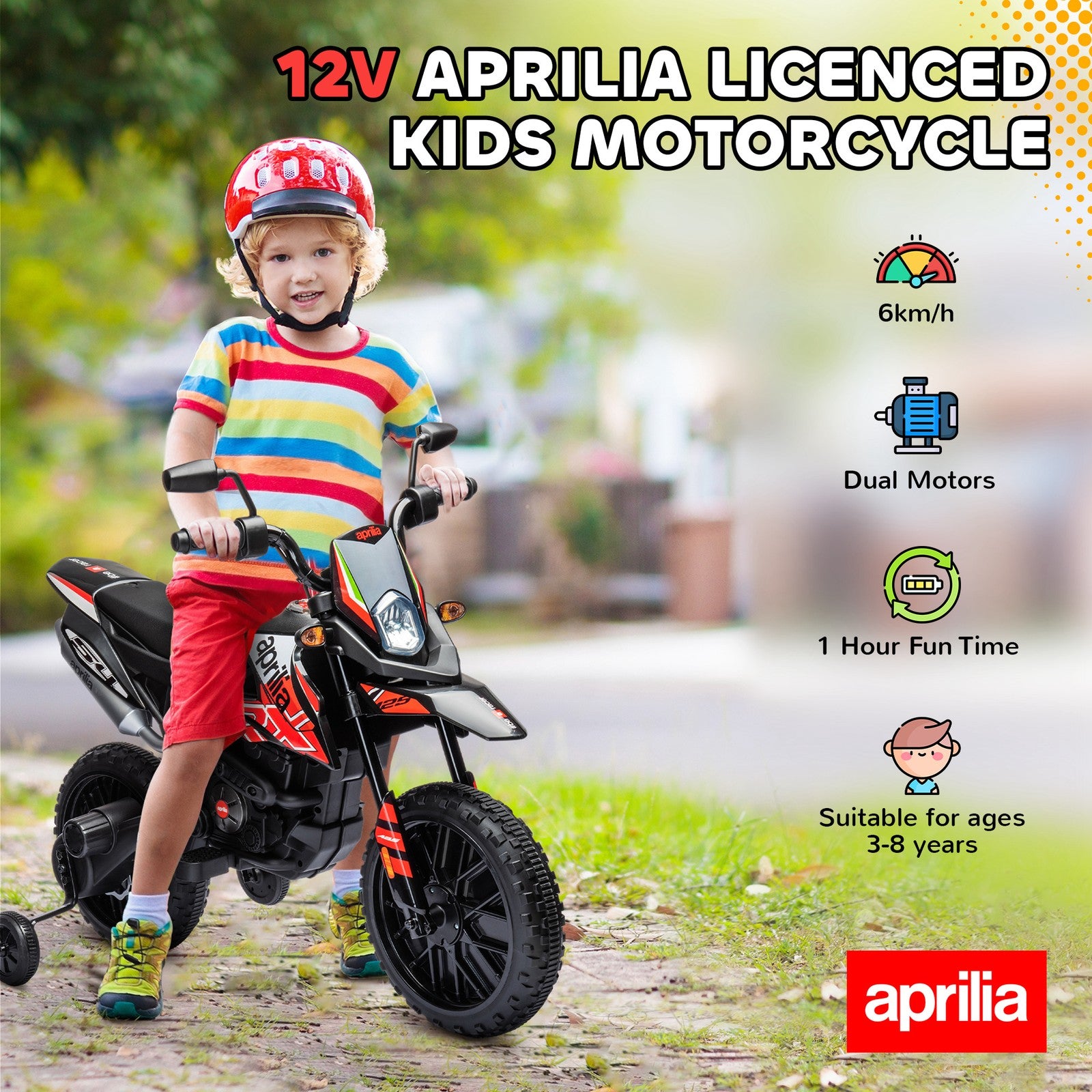 12V Licensed Kids Motorcycle with Training Wheels Red Trend Times 4