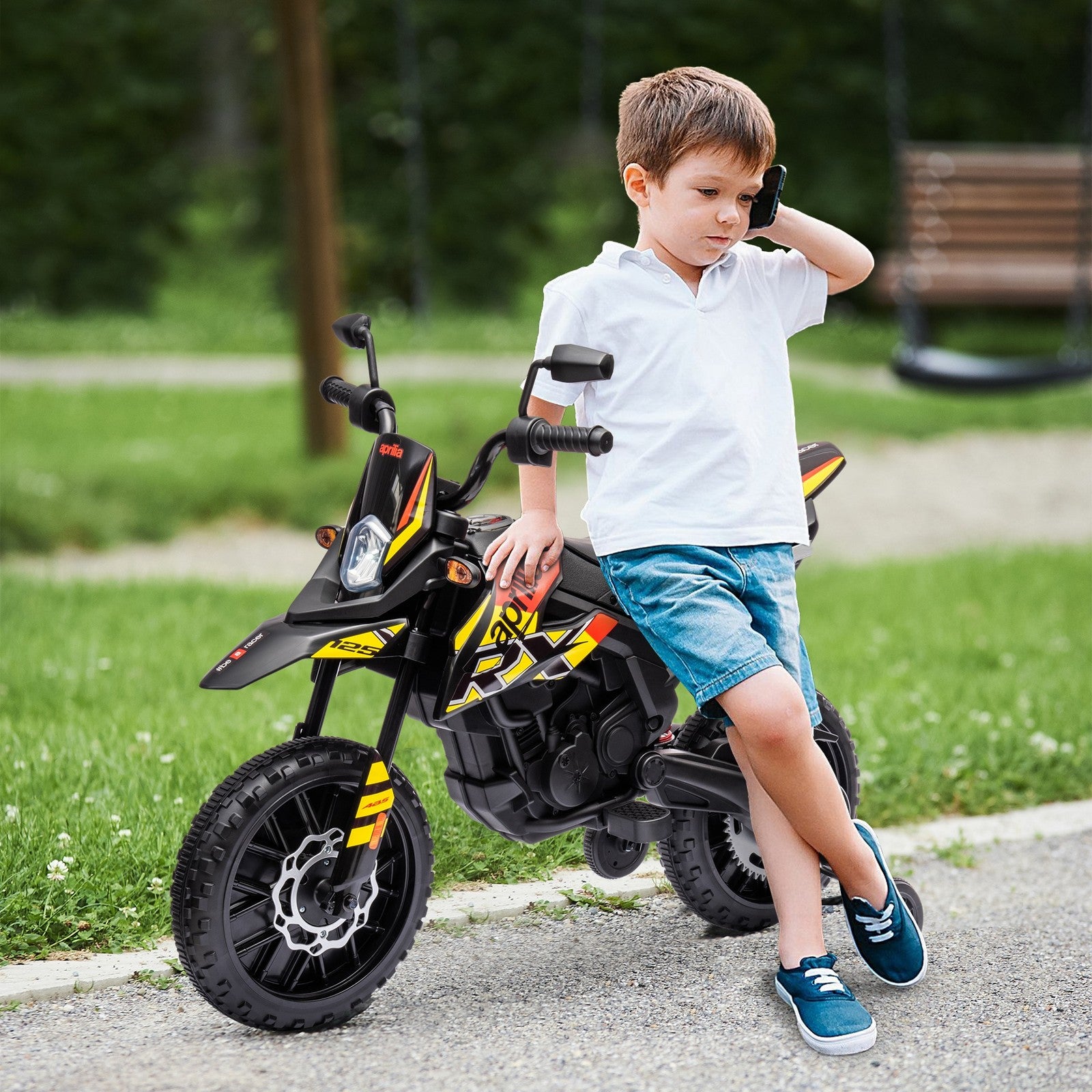 12V Licensed Kids Motorcycle with Training Wheels Yellow Trend Times 1