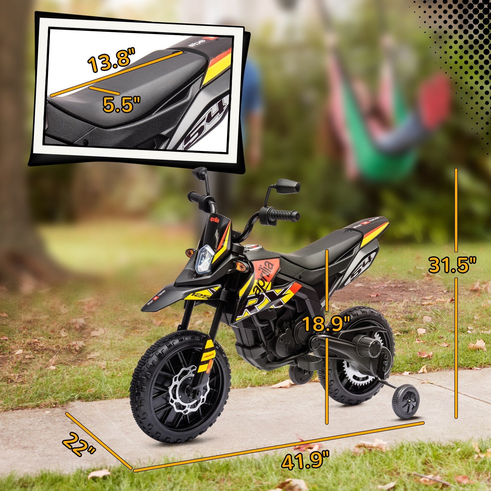 12V Licensed Kids Motorcycle with Training Wheels Yellow Trend Times 2